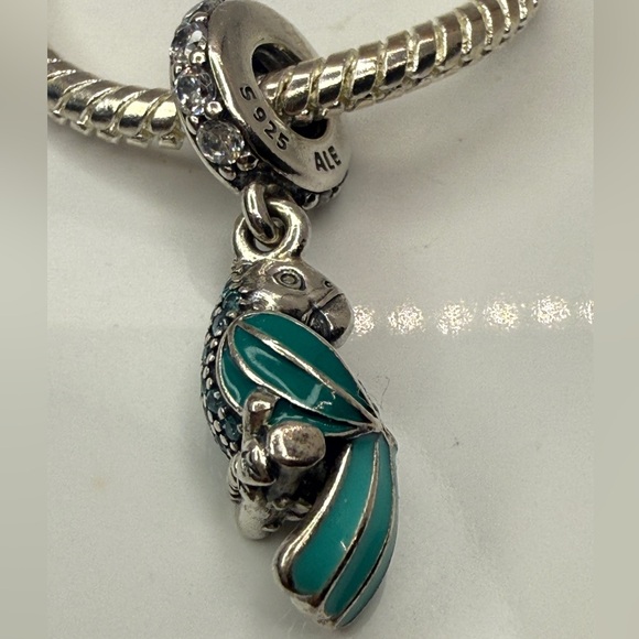 Pandora Retired Tropical Parrot Dangle Charm Teal Enamel & CZ – 791903ENMX - Picture 1 of 9